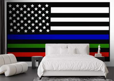 vector illustration of usa black and white flag with a thin blue, green and red lines in honour of f Wall mural