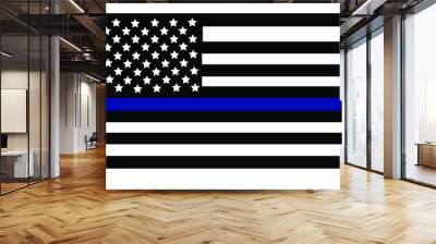 Vector illustration of USA black and white flag with with a thin blue line in honour of law enforcement officers. Law enforcement officers lives matter symbol. Wall mural