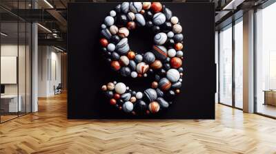 9 digit shape made of marble pebbles. AI generated illustration Wall mural