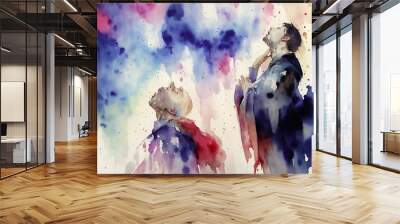 Abstract watercolor prayer portrait. AI generated illustration Wall mural