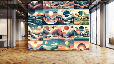 Bauhaus art style geometric landscapes. AI generated illustration Wall mural