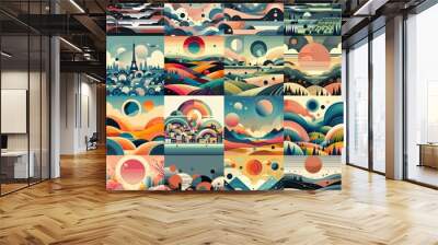 Bauhaus art style geometric landscapes. AI generated illustration Wall mural