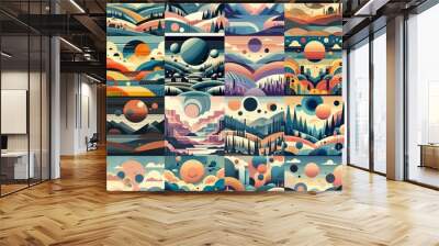 Bauhaus art style geometric landscapes. AI generated illustration Wall mural