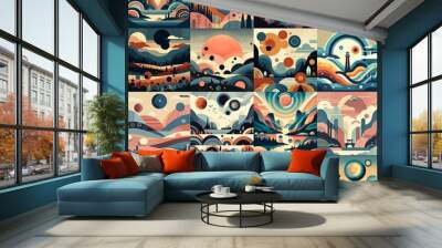 Bauhaus art style geometric landscapes. AI generated illustration Wall mural