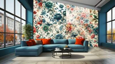 beautiful flowers in ink draw style. AI generated illustration Wall mural