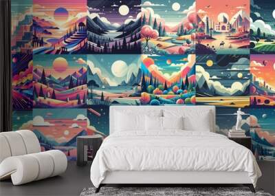 Beautiful landscapes in anime art style. AI generated illustration Wall mural