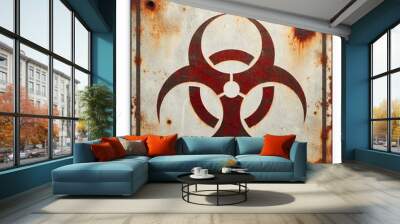 Biohazard sign on metal board.. AI generated illustration Wall mural