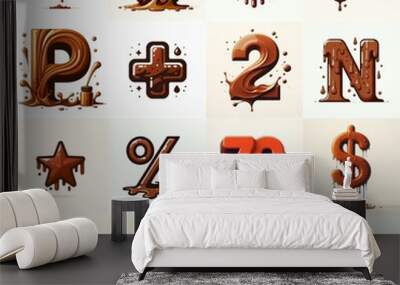 Brown Lettering Typeface. AI generated illustration Wall mural