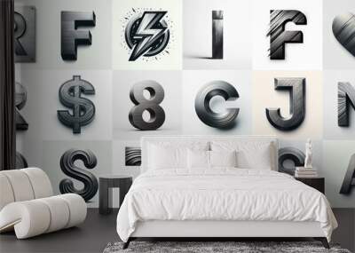 Brushed charcoal Lettering Typeface. AI generated illustration Wall mural