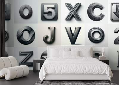 Brushed charcoal Lettering Typeface. AI generated illustration Wall mural