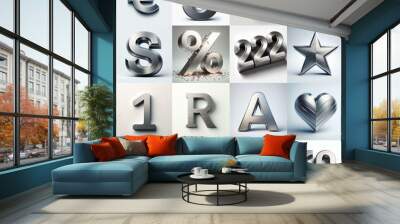 Brushed steel metal Lettering Typeface. AI generated illustration Wall mural