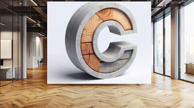 C letter shape created from concrete and wood. AI generated illustration Wall mural