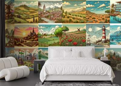 Cartoon landscapes. AI generated illustration Wall mural