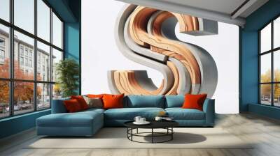 Dollar mark shape created from concrete and wood. AI generated illustration Wall mural