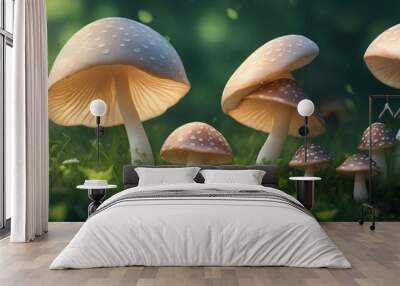 Fairy tale in mashrooms in the forest. AI generated illustration Wall mural