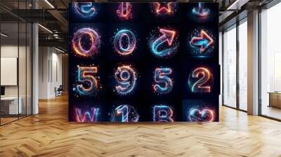 Glasss and neon light Lettering Typeface. AI generated illustration Wall mural