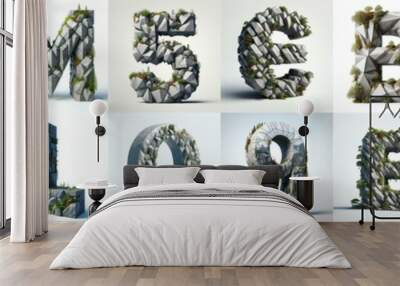 Granite polygonal 3D Lettering Typeface. AI generated illustration Wall mural