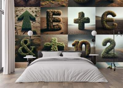 Grass in barren land Lettering Typeface. AI generated illustration Wall mural