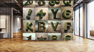 Grass in barren land Lettering Typeface. AI generated illustration Wall mural