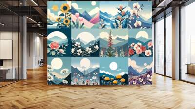 Higland flowers. AI generated illustration Wall mural