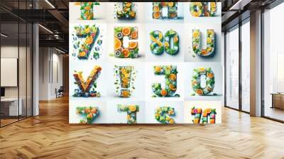 Ice cubes and mints and citrus Lettering Typeface. AI generated illustration Wall mural