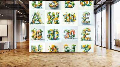 Ice cubes and mints and citrus Lettering Typeface. AI generated illustration Wall mural