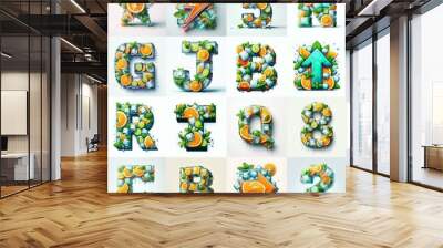 Ice cubes and mints and citrus Lettering Typeface. AI generated illustration Wall mural