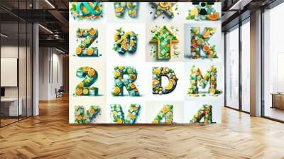 Ice cubes and mints and citrus Lettering Typeface. AI generated illustration Wall mural