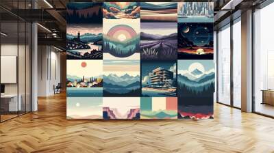 Minimalistic style landscapes. AI generated illustration Wall mural