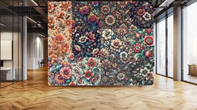 Petrykivka style flowers drawings. AI generated illustration Wall mural