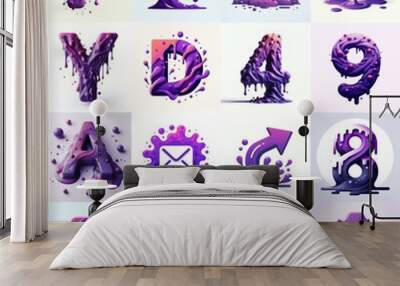 Purple Lettering Typeface. AI generated illustration Wall mural