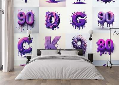 Purple Lettering Typeface. AI generated illustration Wall mural