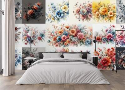 Watercolor art drawing style floral background. AI generated illustration Wall mural