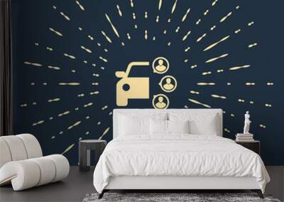 Beige Car sharing with group of people icon isolated on dark blue background. Carsharing sign. Transport renting service concept. Abstract circle random dots. Vector Illustration Wall mural