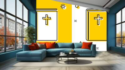 Black Holy bible book icon isolated on yellow and white background. Random dynamic shapes. Vector Illustration Wall mural