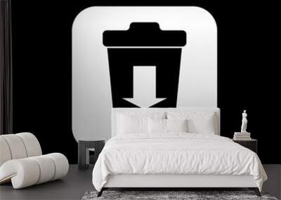 Black Send to the trash icon isolated on black background. Silver square button. Vector Illustration Wall mural