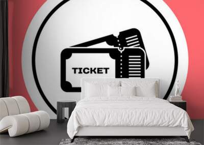 Black Ticket icon isolated on red background. White circle button. Vector Illustration Wall mural