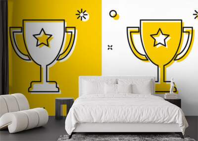 black trophy cup icon isolated on yellow and white background. award symbol. champion cup icon. rand Wall mural