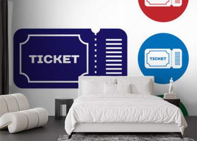 blue ticket icon isolated on white background. set color icons in circle buttons. vector illustratio Wall mural