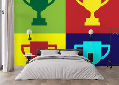 Color Award cup icon isolated on color background. Winner trophy symbol. Championship or competition trophy. Sports achievement. Vector Illustration Wall mural