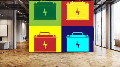 Color Car battery icon isolated on color backgrounds. Accumulator battery energy power and electricity accumulator battery. Lightning bolt symbol. Flat design. Vector Illustration Wall mural