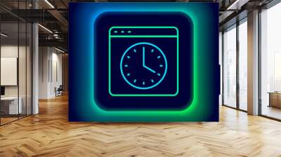 Glowing neon line Browser window icon isolated on black background. Colorful outline concept. Vector Wall mural