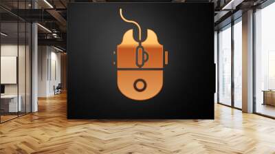 Gold Computer mouse gaming icon isolated on black background. Optical with wheel symbol.  Vector Illustration Wall mural