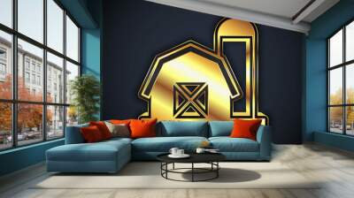 Gold Farm house icon isolated on black background. Vector Wall mural