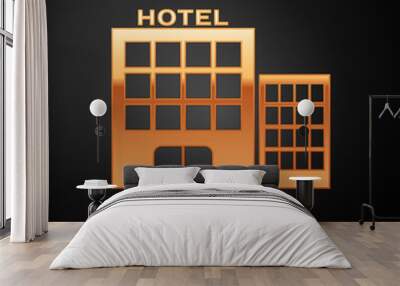 Gold Hotel building icon isolated on black background. Vector Illustration Wall mural