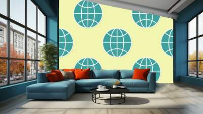 Green Worldwide icon isolated seamless pattern on yellow background. Pin on globe. Vector Illustration Wall mural