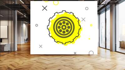 Grey line Car wheel icon isolated on white background. Vector Illustration Wall mural