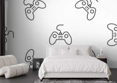 Grey line Gamepad icon isolated seamless pattern on white background. Game controller. Vector Wall mural