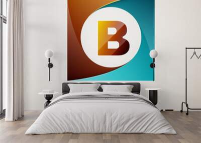 Letter B vector logo symbol in the colorful square on grey background. Vector template for your design Wall mural