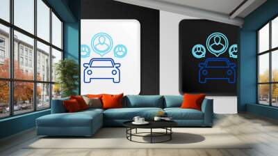 Line Car sharing with group of people icon isolated on grey background. Carsharing sign. Transport renting service concept. Colorful outline concept. Vector. Wall mural